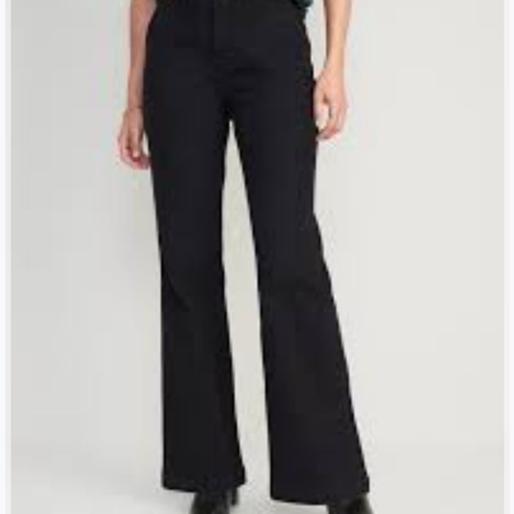 NEW Old Navy Extra High-Waisted 360° Stretch Black Trouser Flare Jeans Size 0